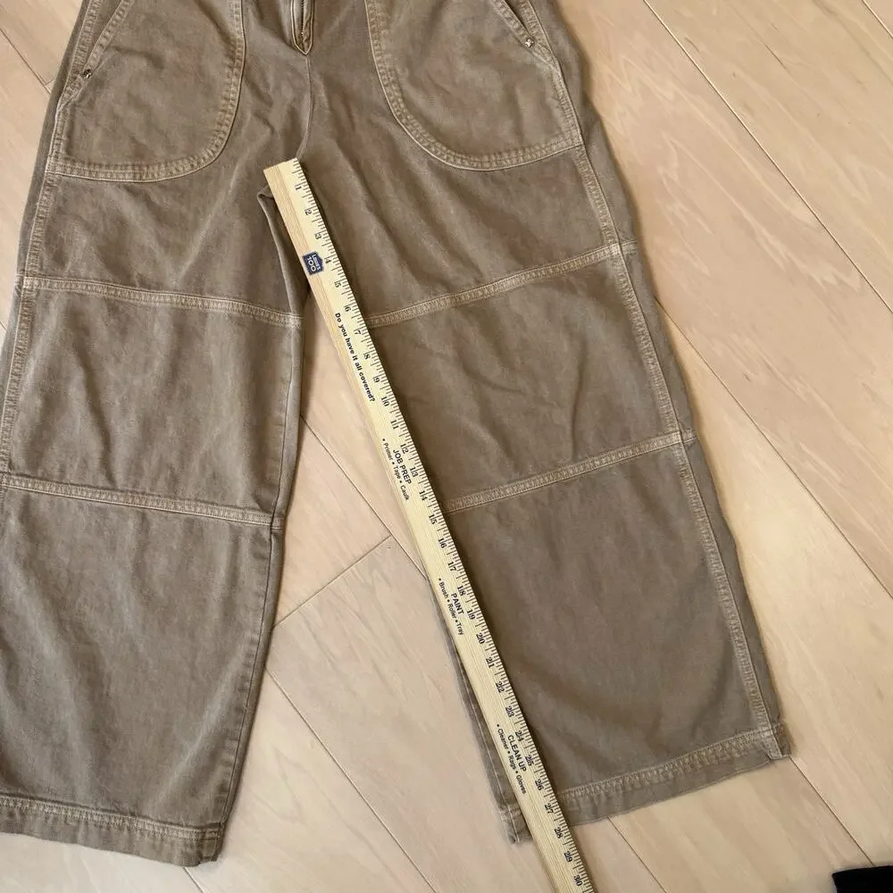 Gap Sandy Liang Low Rise Utility Pants Women's 10 Tan Brown Double Knee Baggy - Picture 8 of 11